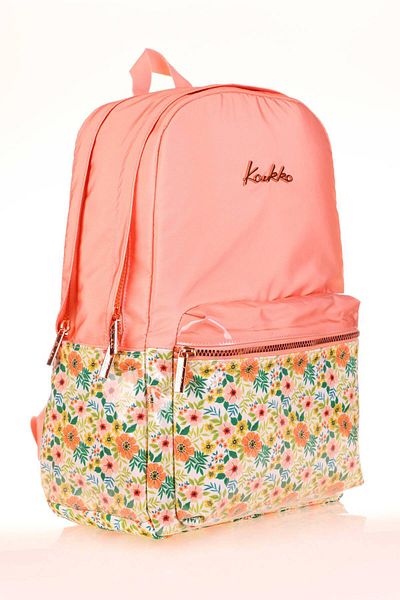 KAUKKO Rucsac floral moale de culoare somon - K1734