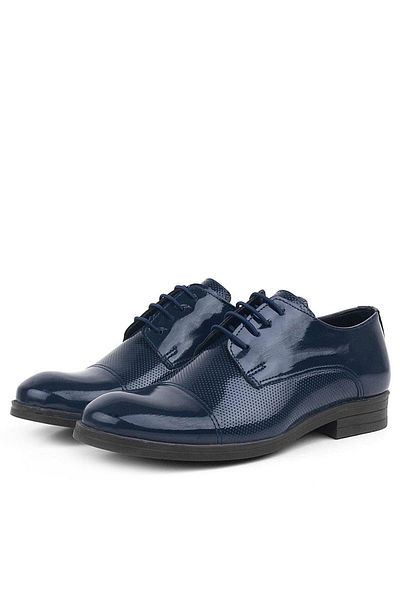 Rakerplus Navy Blue Patent Leather Oxford Laced Classic Children's Shoes