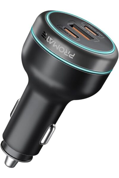 Promate شاحن سيارة بقوة 230 واط، شاحن سريع بمنفذ USB-C مزدوج 140 واط / 45 واط...
