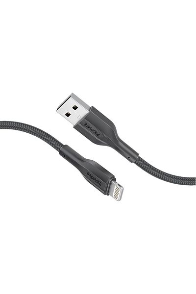 Promate كابل USB-A إلى Lightning بطول 200 سم، قوة شد عالية، شحن سريع ممتاز ومزامنة بيانات،