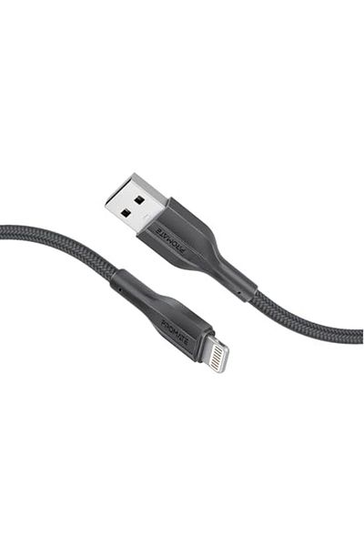 Promate كابل USB-A إلى Lightning بطول 200 سم، قوة شد عالية، شحن سريع ممتاز ومزامنة بيانات،