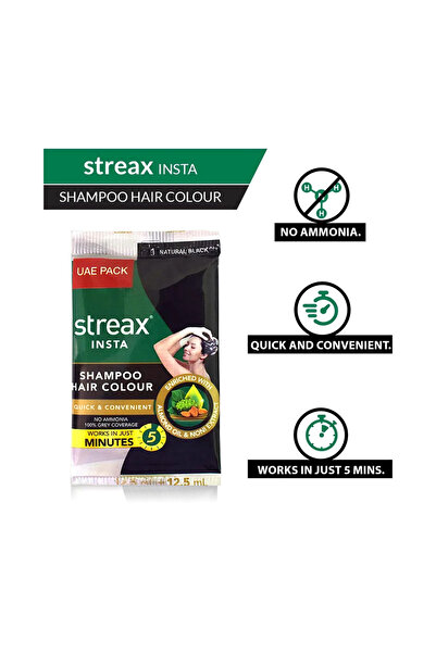 Streax Insta Shampoo Hair Colour 25 Ml - Natural Black Sachet