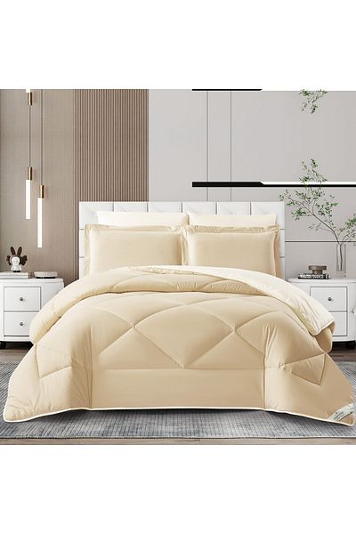Donetella 6-piece Comforter Set – King Size 260x240 Cm, Microfiber, Solid Quilted 350 Gsm Filling