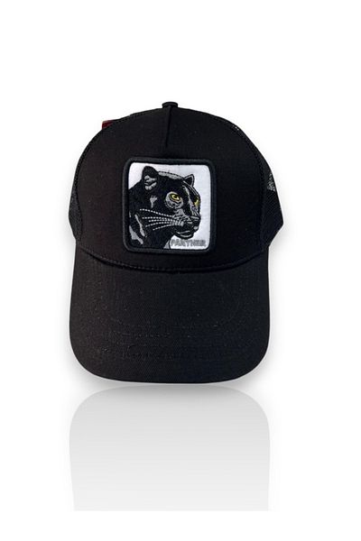 TABANÇORAPLARI Black Panther Cap Unisex Black Hat with Panther Figure on the Back with Net