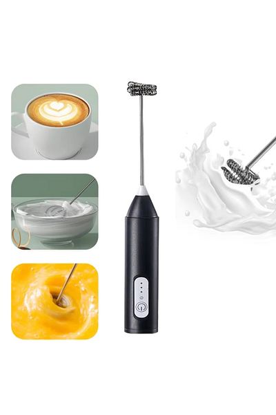 Choice Black Mini Milk Frother Usb Rechargeable 3-speed Coffee Whisk Blender Egg Beater Tool