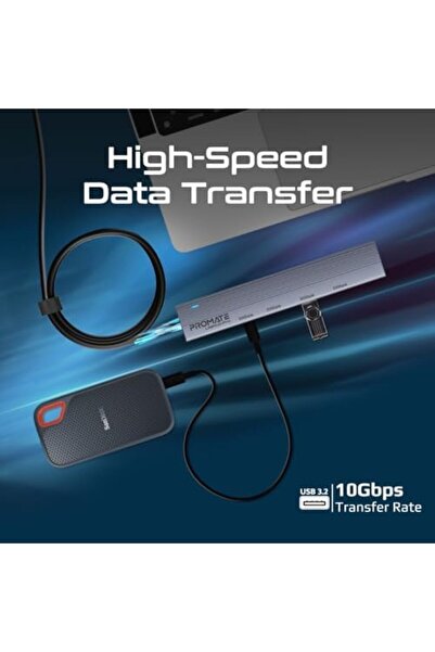 Promate موزع متعدد الشاشات 4 في 1 مع منفذي USB-A وUSB-C