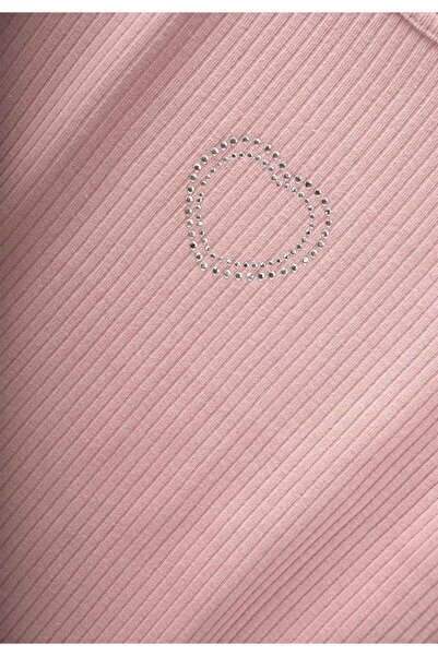 Cigit Stone Embroidered Ribbed Tights Set 2-7 Years Old Powder Pink