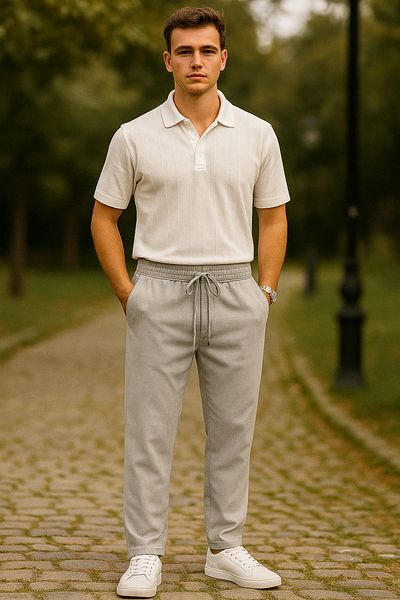 ÖNDER MODA Men's Light Gray Color Quality Flexible Lycra Ankle Length Fabric Trousers