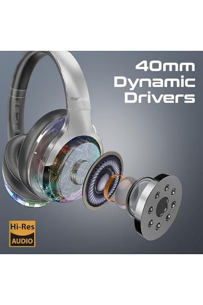Promate Wireless Headphones, Hi-Fidelity Transparent ANC Bluetooth v5.3 Headset with RGB Lights, Mic