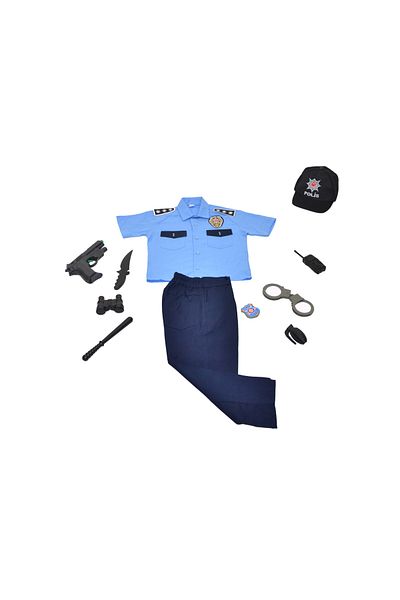 Liyavera Costum de poliție turcă cu mânecă scurtă de culoare albastră unisex ținută pentru copii 1