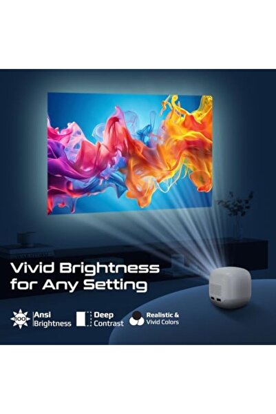 Promate Portable Projector with HD Resolution, 4K Support, Wireless Screen Sharing, Built-In Speaker