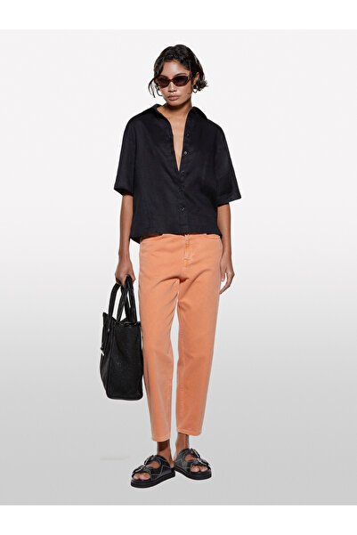 Sisley Дамска черна риза с къс ръкав, 100% лен