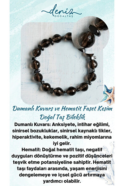 Deniz Doğal Taş Sertifikalı Dumanlı Kuvars ve Hematit Faset Kesim Doğal Taş B...