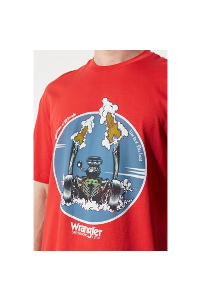 WRANGLER Loose Fit Men's Red Crew Neck T-Shirt