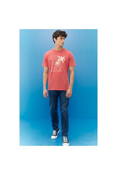 Lee Ελαφρύ γραφικό ανδρικό μπλουζάκι με κόκκινο λαιμόκοψη