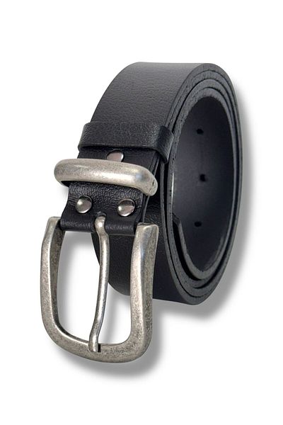 Gesa Men's 100% Genuine Leather Tin Plated Buckle Black Belt 3.2 cm