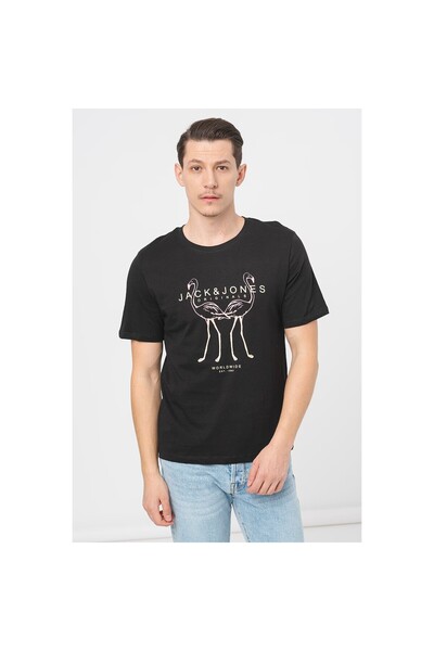 Jack & Jones Tricou negru cu gât rotund pentru bărbați Jack&jones Lafayette 2