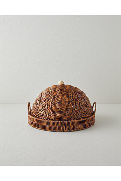 English Home Boho Plastik Rattan Sunumluk 33x33x18 cm Kahverengi