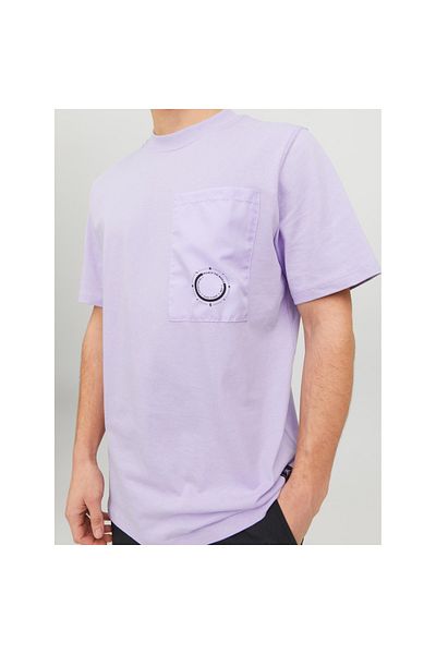 Jack & Jones Ανδρικό μπλουζάκι Jack&jones Water Overlay μωβ με λαιμόκοψη