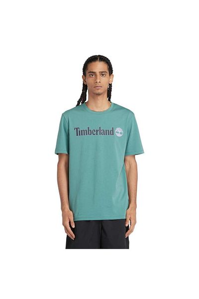 Timberland Ανδρικό μπλουζάκι με τυρκουάζ στρογγυλή λαιμόκοψη με γραμμικό λογότυπο