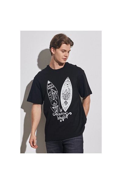 WRANGLER Ανδρικό μπλουζάκι Loose Fit μαύρο με λαιμόκοψη