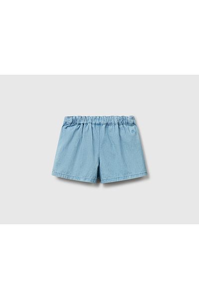 United Colors of Benetton Fusta scurtă din denim pentru fete, cu nasturi, logo brodat, cu volane în față