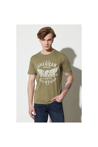 WRANGLER Ανδρικό μπλουζάκι με πράσινη λαιμόκοψη