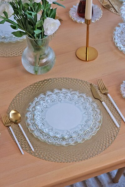 Glore Gold Gilded Glass Serving Plate for 6 People - Marche Set