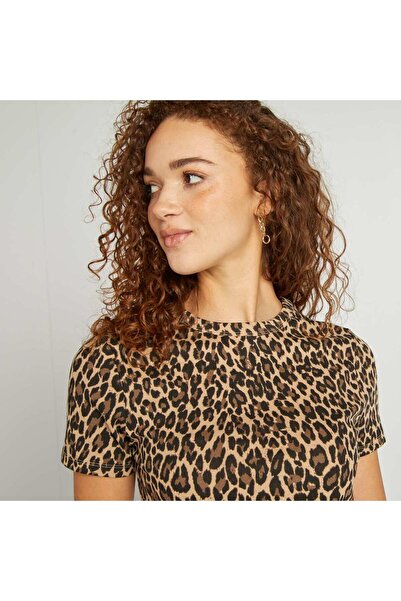 KIABI Leopard print stretch cotton T-shirt BEIGE