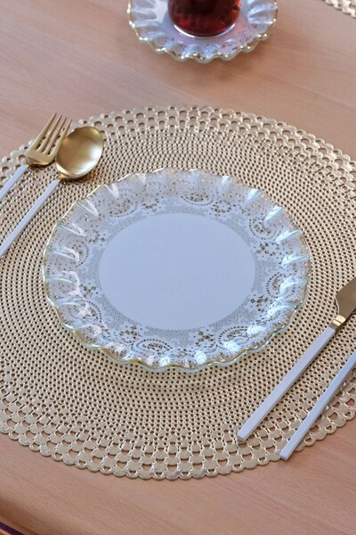 Glore Gold Gilded Glass Cake Plate Set for 6 People