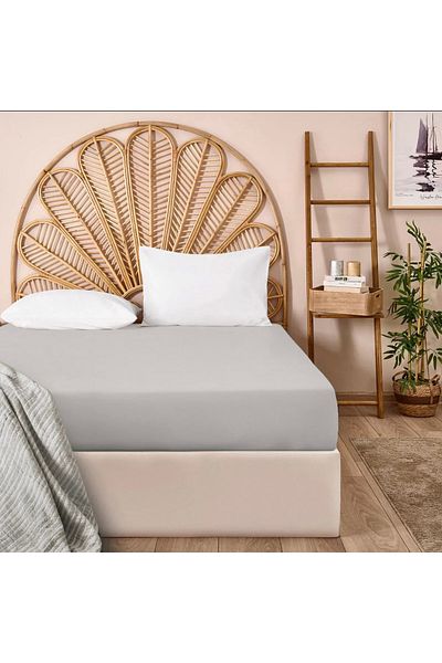 Evidea Soft Basic Double Fitted Sheet - Gray - 160X200 cm