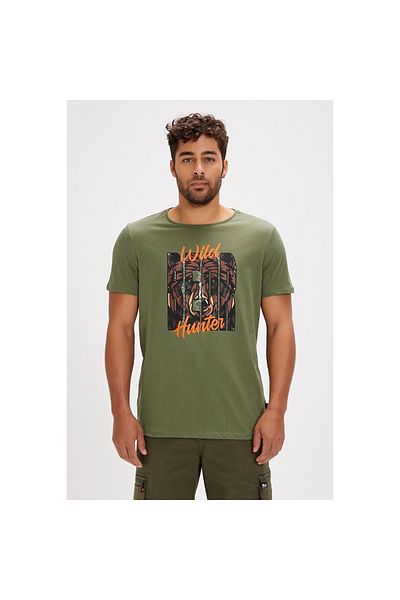 Bad Bear Hunt Men's Khaki Round Neck T-Shirt