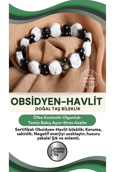 OSMANLI DEĞERLİ TAŞ Certified Obsidian - Havlit Natural Stone Bracelet