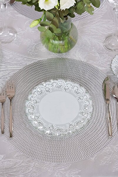 Glore Marche Platinum Gilded Glass Cake Plate Set for 6 People