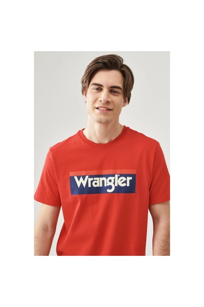 WRANGLER Lightweight 3 Color Logo Erkek Kırmızı Bisiklet Yaka Tişört