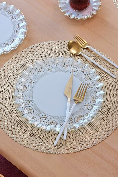 Glore Gold Gilded Glass Serving Plate for 6 People - Marche Set