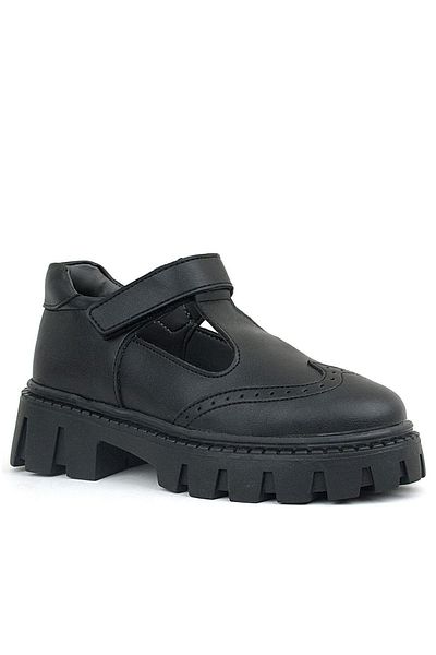 Rakerplus Black Matte Velcro Girls' School Shoes