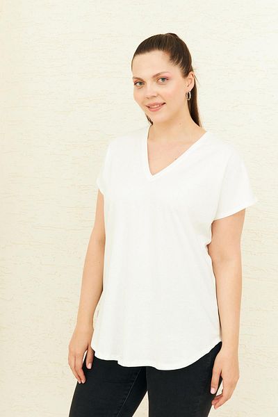 Curly Tricou cu decolteu în V alb