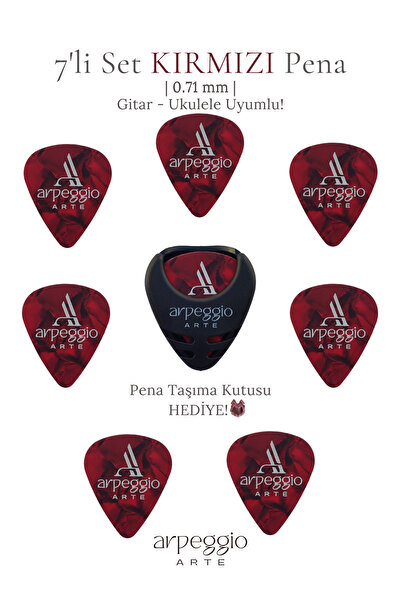 arpeggio ARTE 7’li Kırmızı Gitar ve Ukulele Pena Seti + Pena Taşıma Kutusu | ...