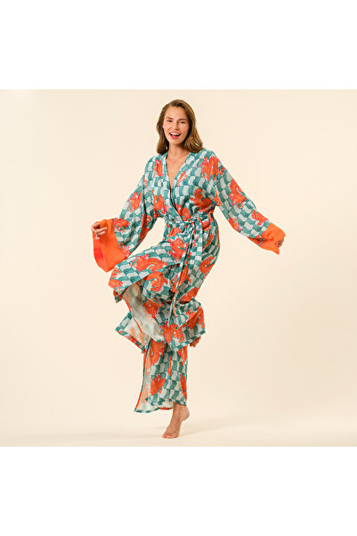 Zsa Zsa Zsu Tavas Dijital Baskılı Kimono - Yeşil