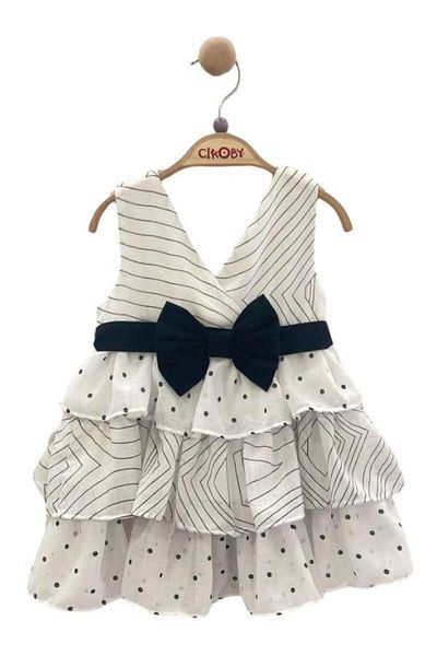 Çikoby Polka Dot Striped Baby Girl Dress - Cotton Lined