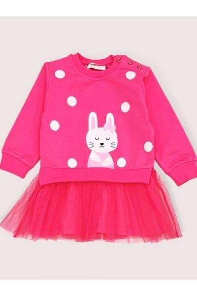 Zekids Girl's Rabbit Print Skirt Tulle Sweat Dress