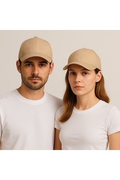 ZERAMİNE Beige Flat Hat Unisex Model 100% Cotton Velcro Adjustable Women-Men