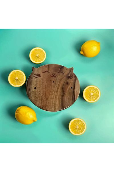 Finecraft Tocător Exclusivist Din Lemn De Nuc Cu Design De Pisică Și Accente De Rășină Fosforescentă