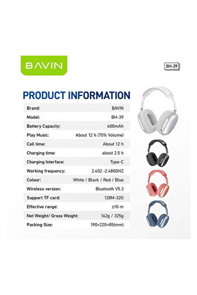 Bavin Wireless Bluetooth Headphones with Active Noise Cancellation and Built-in High-Quality Microphone fo