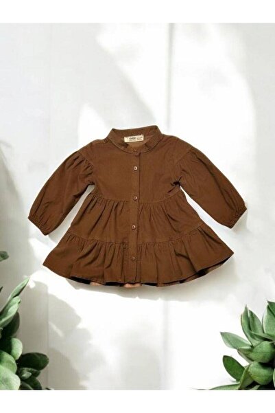 Zekids Kız Bebek Kadife Fitilli Önden Düğmeli Elbise