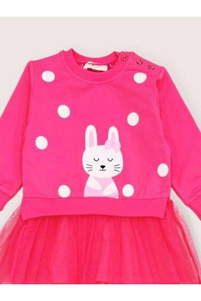 Zekids Girl's Rabbit Print Skirt Tulle Sweat Dress