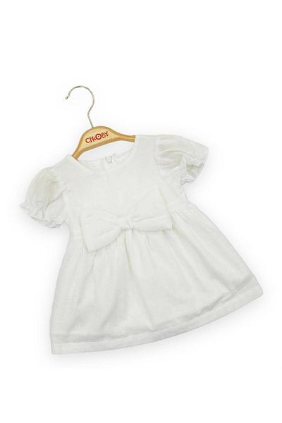 Çikoby Baby Girl Bow Detailed Woven Cotton Dress
