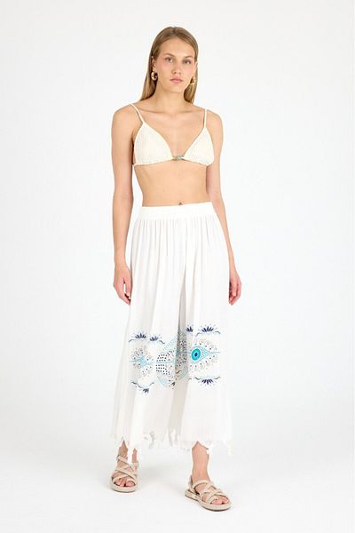 Mulberry Women's White Bamboo Trouser Skirt |   Beach & Pool & Daily Use