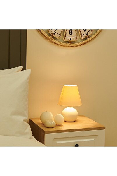 NisaLuce Nisa Luce 12'lik Top Abajur Küçük Seramik - Beyaz / Krem